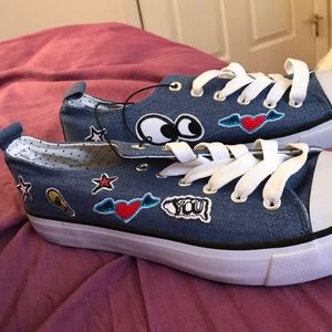 cute patched canvas shoes